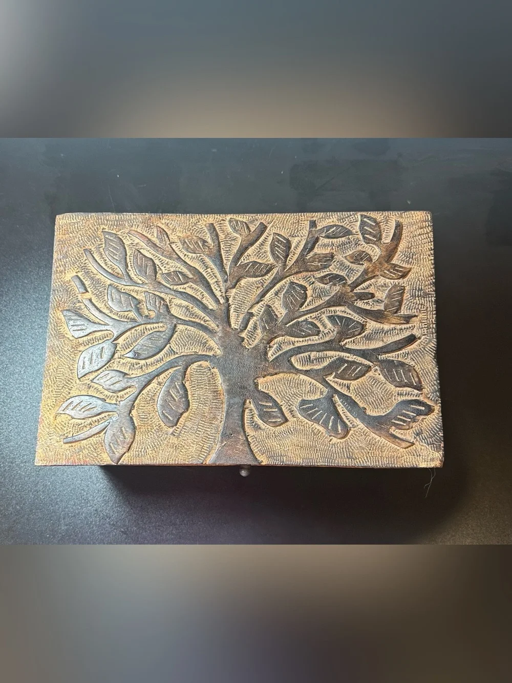 Hand Carved Solid Wood Keepsake Box – Tree of Life Decorative Storage Box